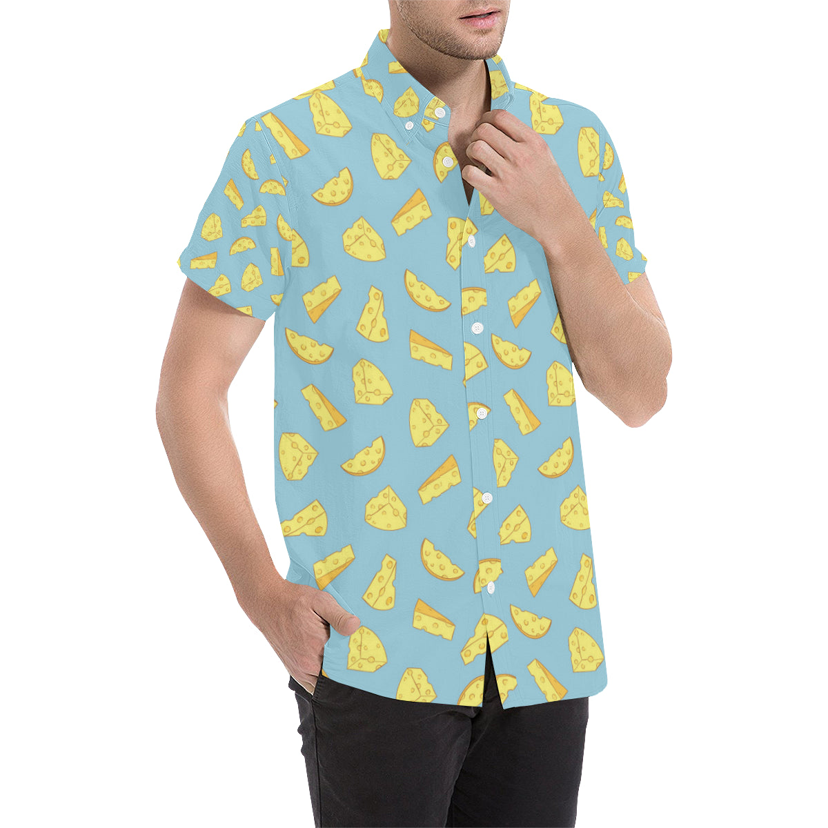 Cheese Pattern Print Design 04 Men's Short Sleeve Button Up Shirt