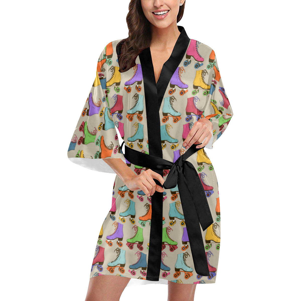 Roller skate Pattern Print Design A01 Women's Short Kimono