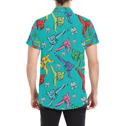 Judo Pattern Print Design 01 Men's Short Sleeve Button Up Shirt