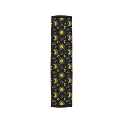 Sun Moon Golden Design Themed Print Car Seat Belt Cover