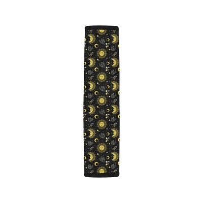 Sun Moon Golden Design Themed Print Car Seat Belt Cover