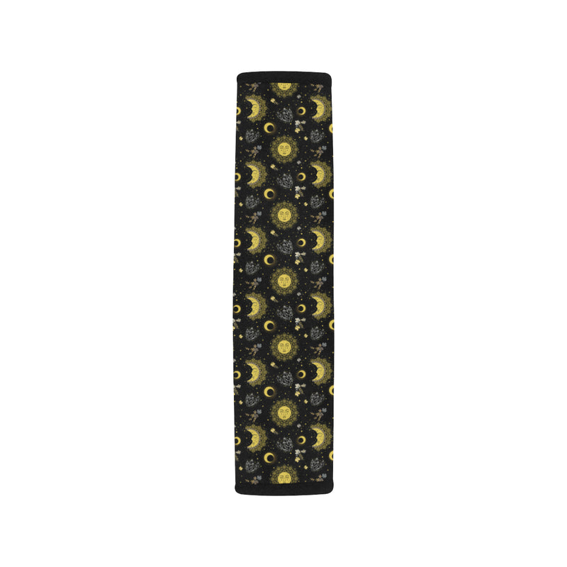 Sun Moon Golden Design Themed Print Car Seat Belt Cover