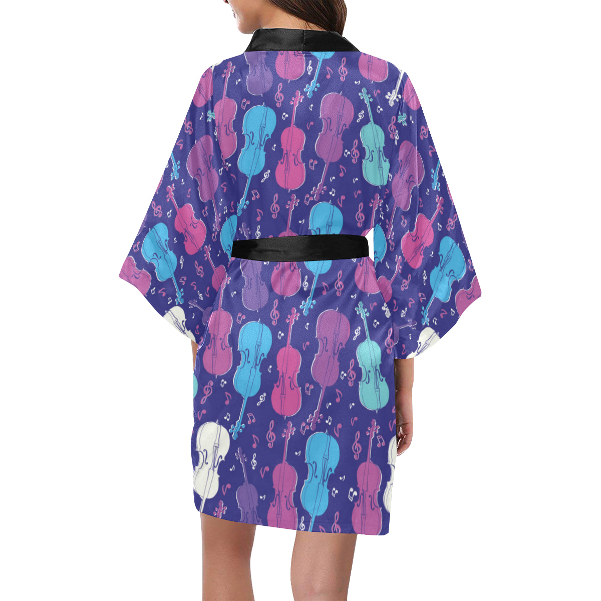 Cello Pattern Print Design 01 Women's Short Kimono