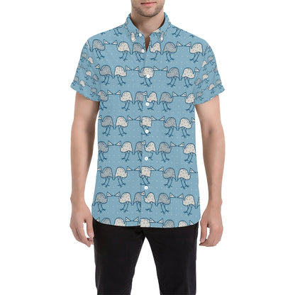 Emu Pattern Print Design 01 Men's Short Sleeve Button Up Shirt