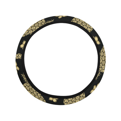 Gold Pineapple Hibiscus Steering Wheel Cover with Elastic Edge