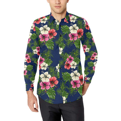 Hibiscus Pattern Print Design HB028 Men's Long Sleeve Shirt