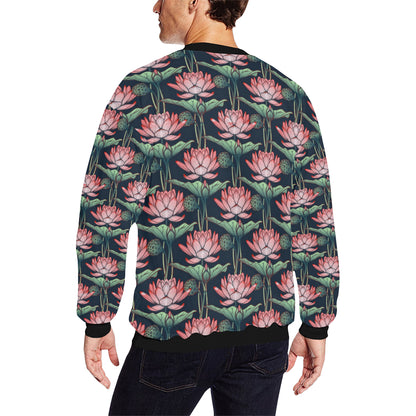 Water Lily Pattern Print Design WL03 Men Long Sleeve Sweatshirt