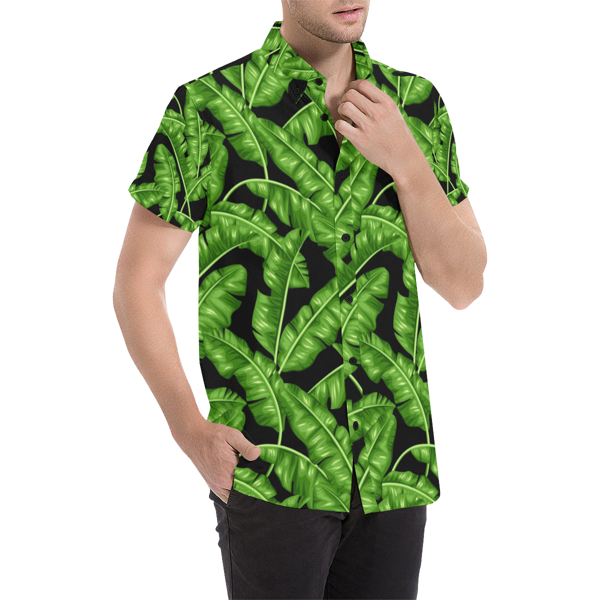 Banana Leaf Pattern Print Design BL01 Men's Short Sleeve Button Up Shirt