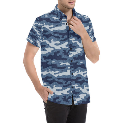 Jean Camouflage Pattern Print Design 05 Men's Short Sleeve Button Up Shirt