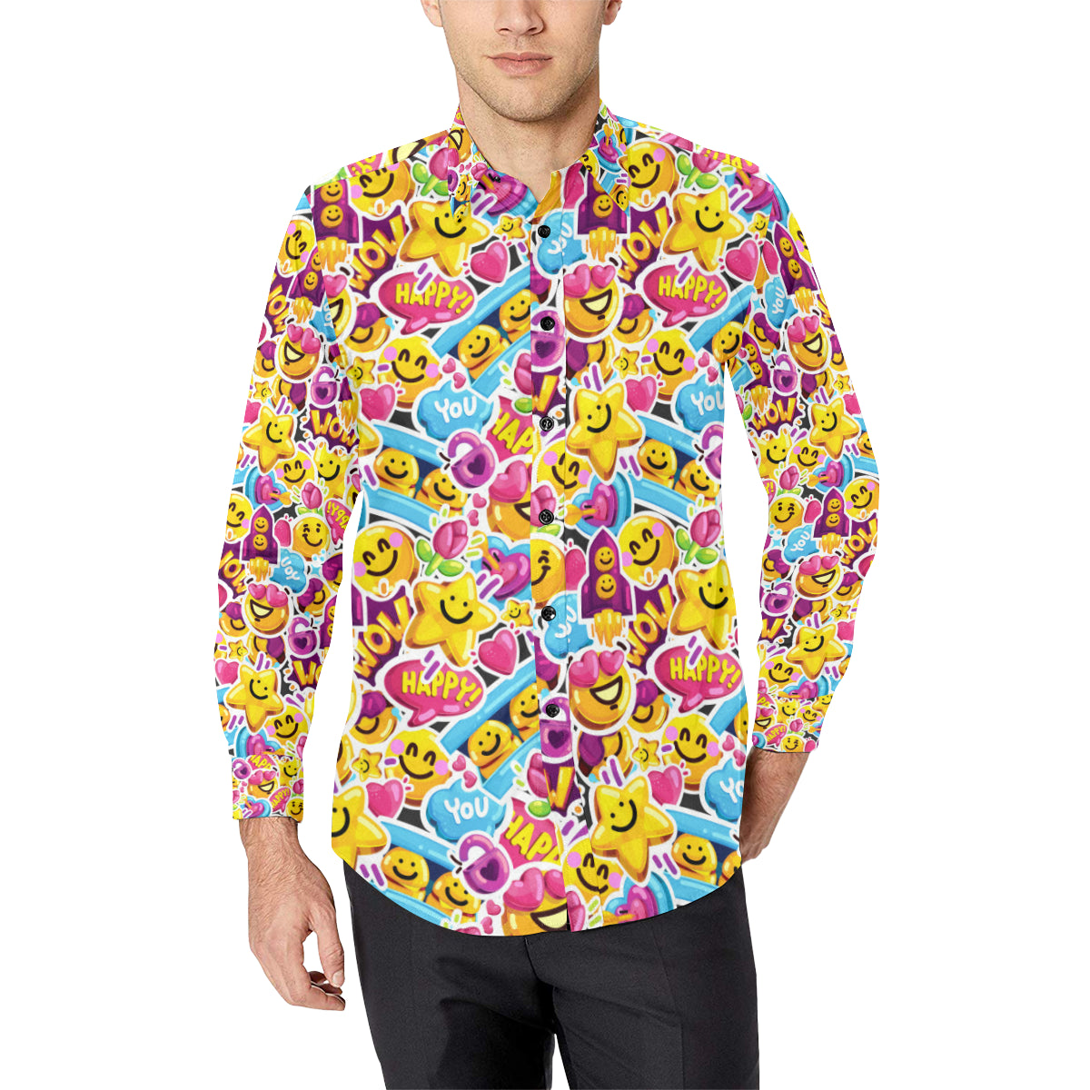 Emoji Sticker Print Pattern Men's Long Sleeve Shirt