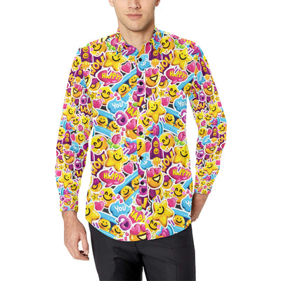 Emoji Sticker Print Pattern Men's Long Sleeve Shirt