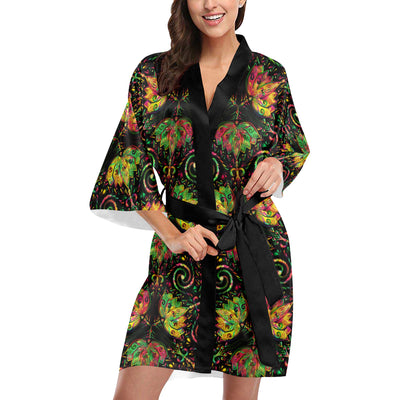 lotus Boho Pattern Print Design LO09 Women Kimono Robe