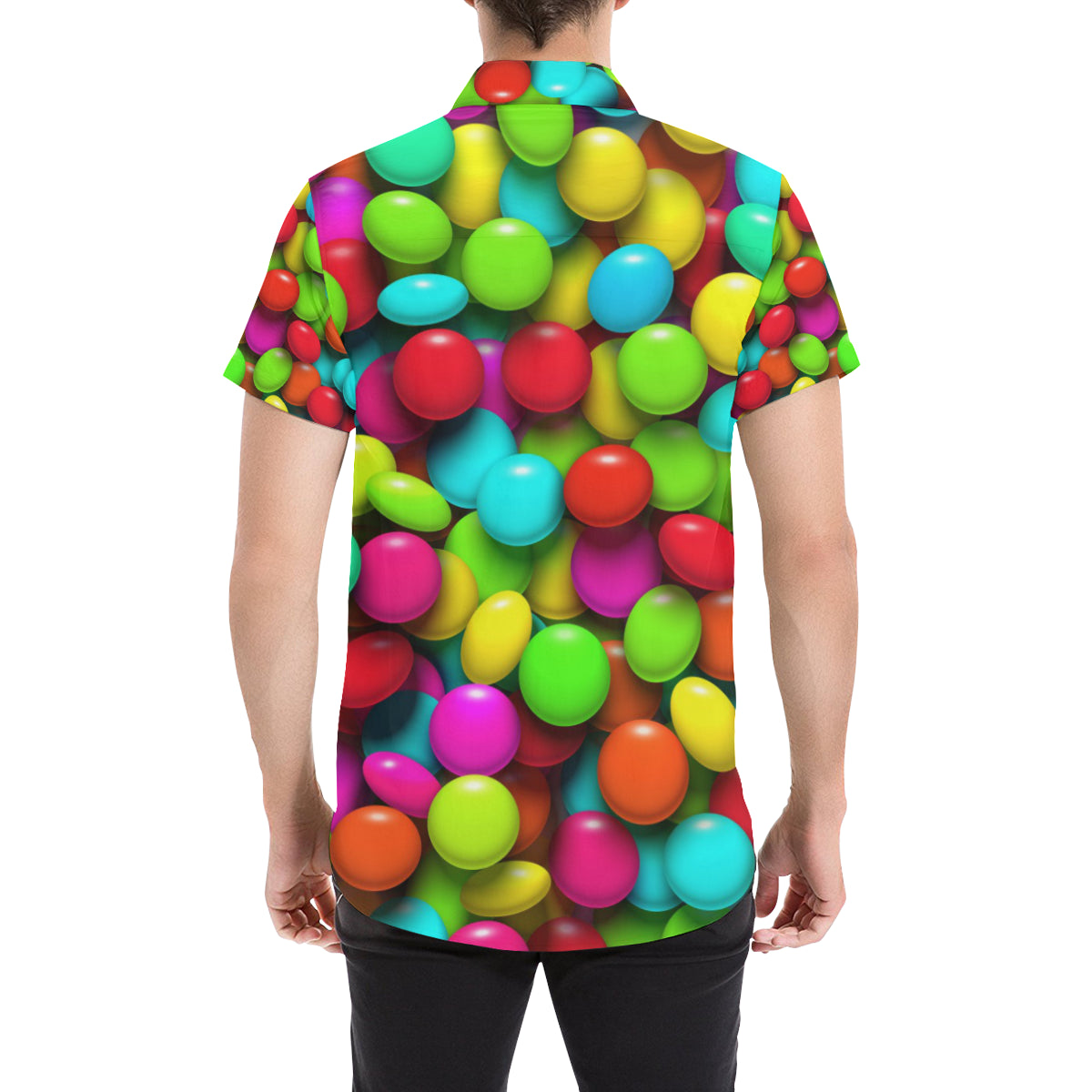 Candy Pattern Print Design CA03 Men's Short Sleeve Button Up Shirt