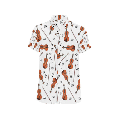 Violin Pattern Print Design 02 Men's Short Sleeve Button Up Shirt