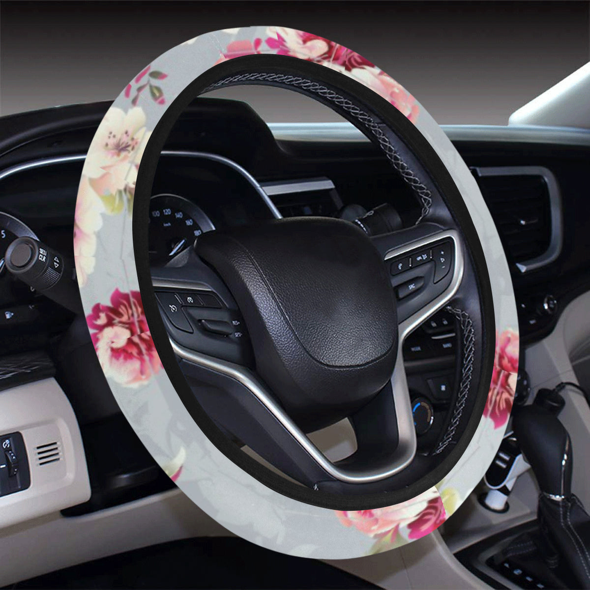 Summer Floral Pattern Print Design SF02 Steering Wheel Cover with Elastic Edge