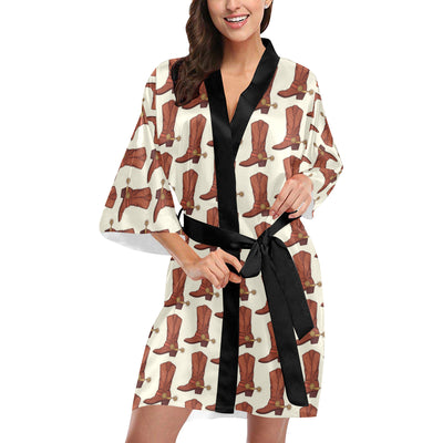 Cowboy Pattern Print Design 06 Women's Short Kimono