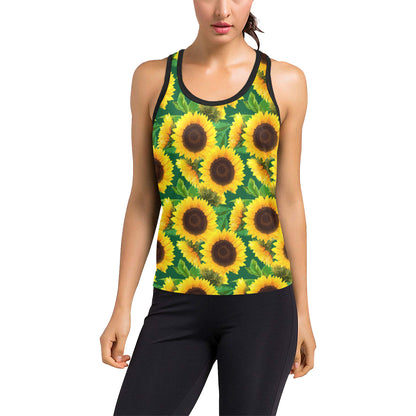 Sunflower Pattern Print Design SF02 Women's Racerback Tank Top