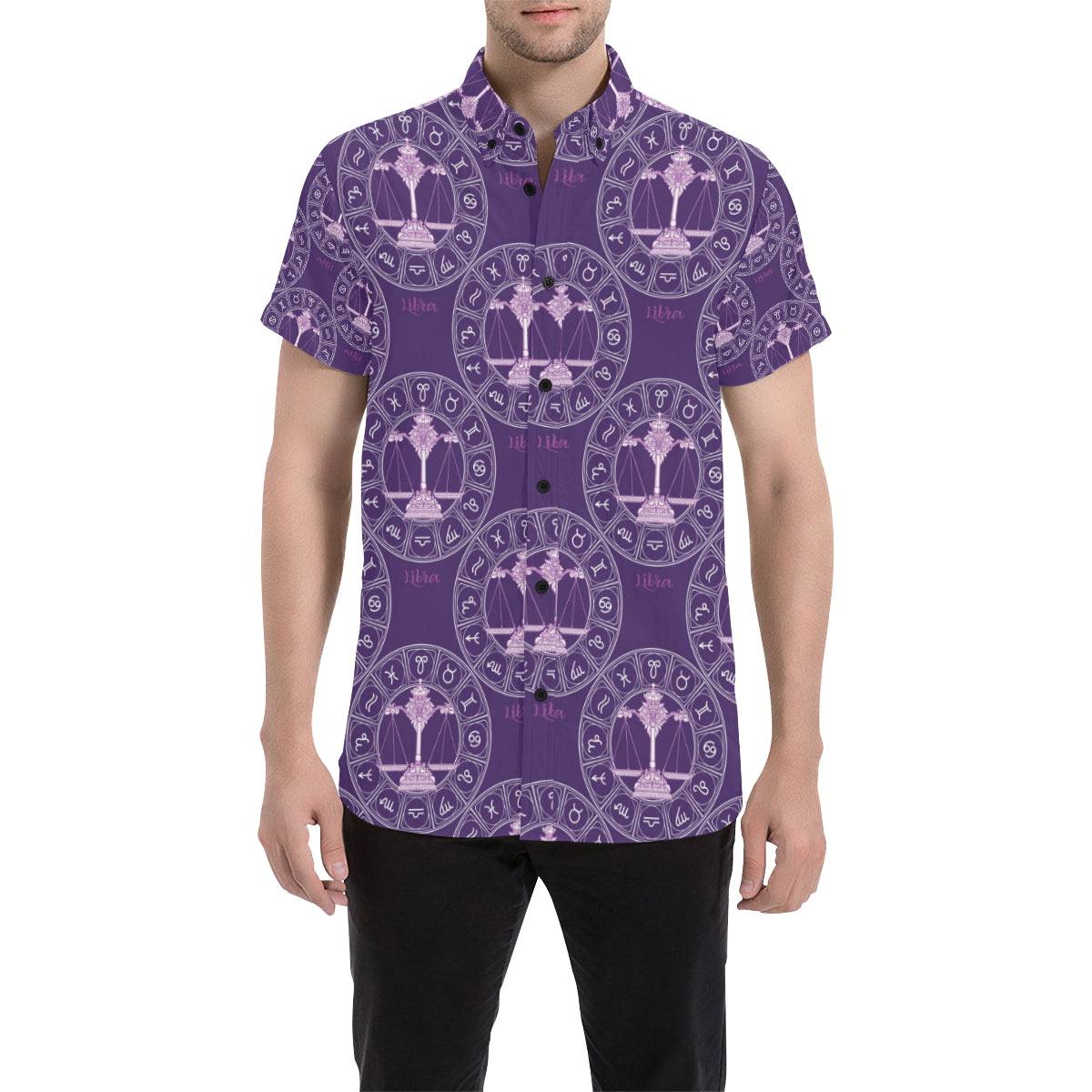 Libra Pattern Print Design 03 Men's Short Sleeve Button Up Shirt