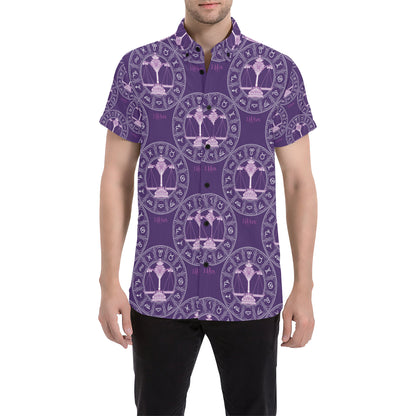 Libra Pattern Print Design 03 Men's Short Sleeve Button Up Shirt