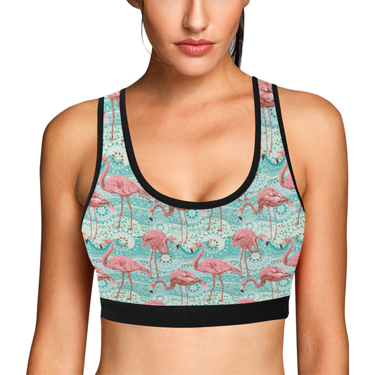 Flamingo Background Themed Print Sports Bra