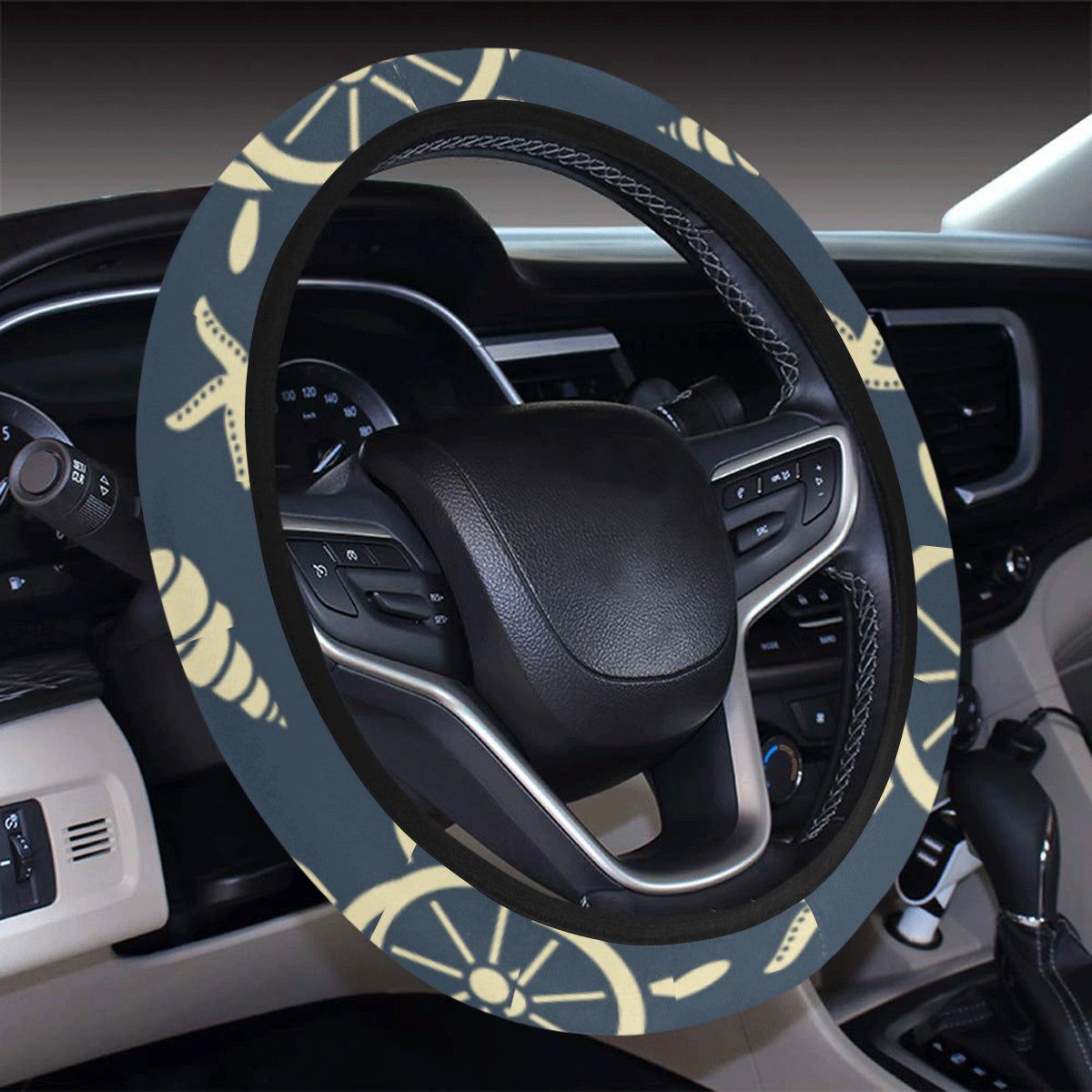 Nautical Pattern Print Design A01 Steering Wheel Cover with Elastic Edge