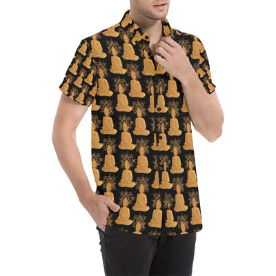 Buddha Pattern Print Design 01 Men's Short Sleeve Button Up Shirt