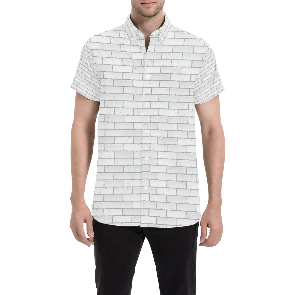 Brick White Pattern Print Design 03 Men's Short Sleeve Button Up Shirt