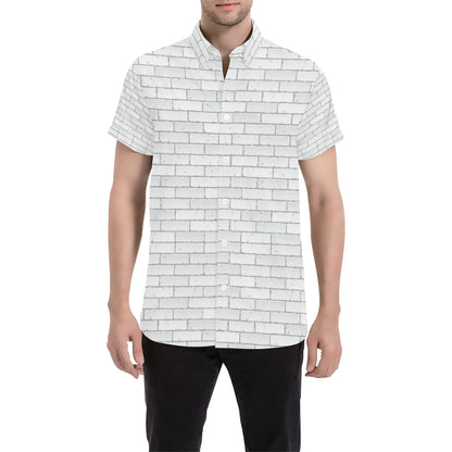 Brick White Pattern Print Design 03 Men's Short Sleeve Button Up Shirt