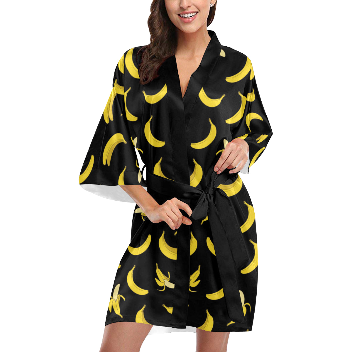 Banana Pattern Print Design BA05 Women's Short Kimono