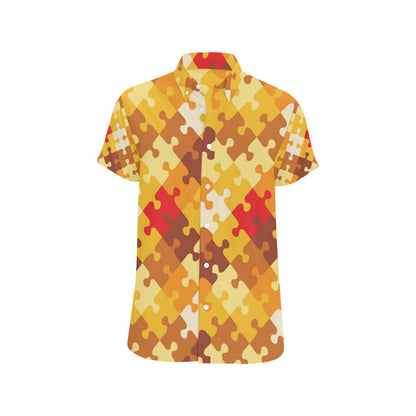 Puzzle Pattern Print Design A01 Men's Short Sleeve Button Up Shirt