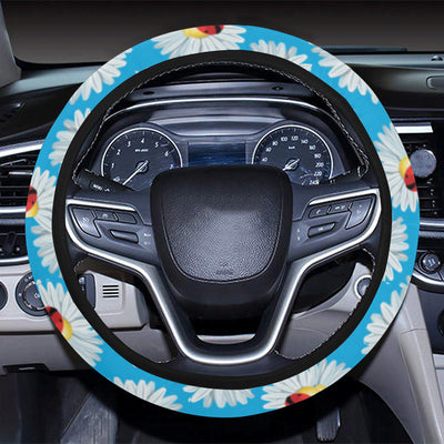 Ladybug with Daisy Themed Print Pattern Steering Wheel Cover with Elastic Edge