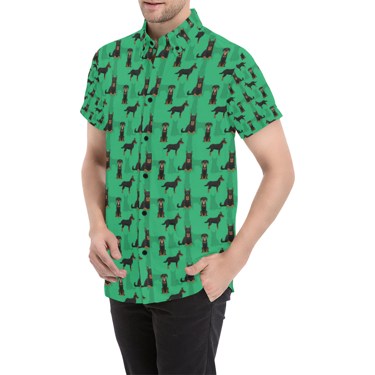 Beauceron Pattern Print Design 01 Men's Short Sleeve Button Up Shirt