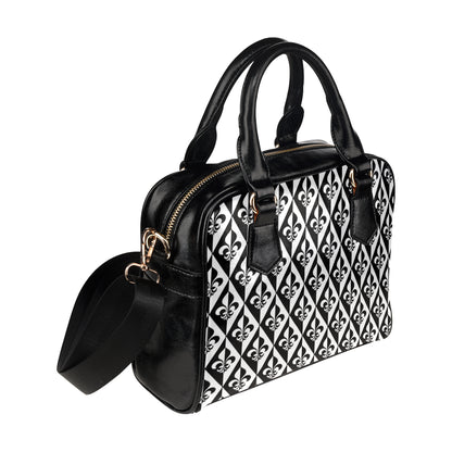 Fleur De Lis Black White Pattern Print Design 02 Shoulder Handbag