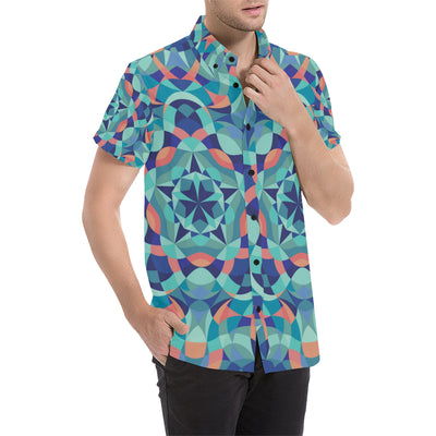 Kaleidoscope Pattern Print Design 03 Men's Short Sleeve Button Up Shirt