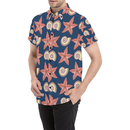Starfish Pattern Print Design 03 Men's Short Sleeve Button Up Shirt