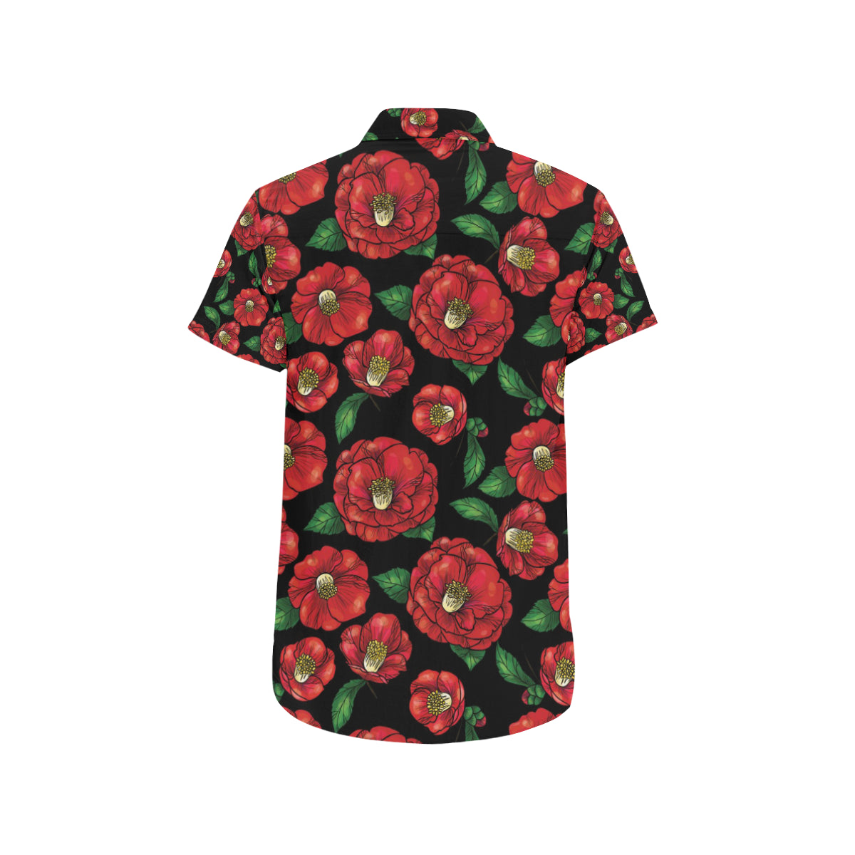 Camellia Pattern Print Design CM07 Men's Short Sleeve Button Up Shirt