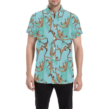 Monkey Pattern Print Design 04 Men's Short Sleeve Button Up Shirt