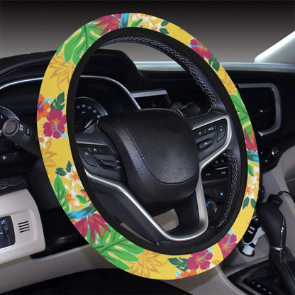 Hawaiian Themed Pattern Print Design H09 Steering Wheel Cover with Elastic Edge