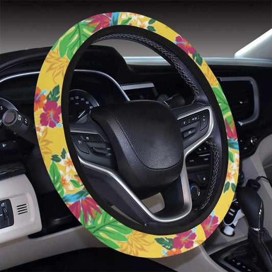 Hawaiian Themed Pattern Print Design H09 Steering Wheel Cover with Elastic Edge
