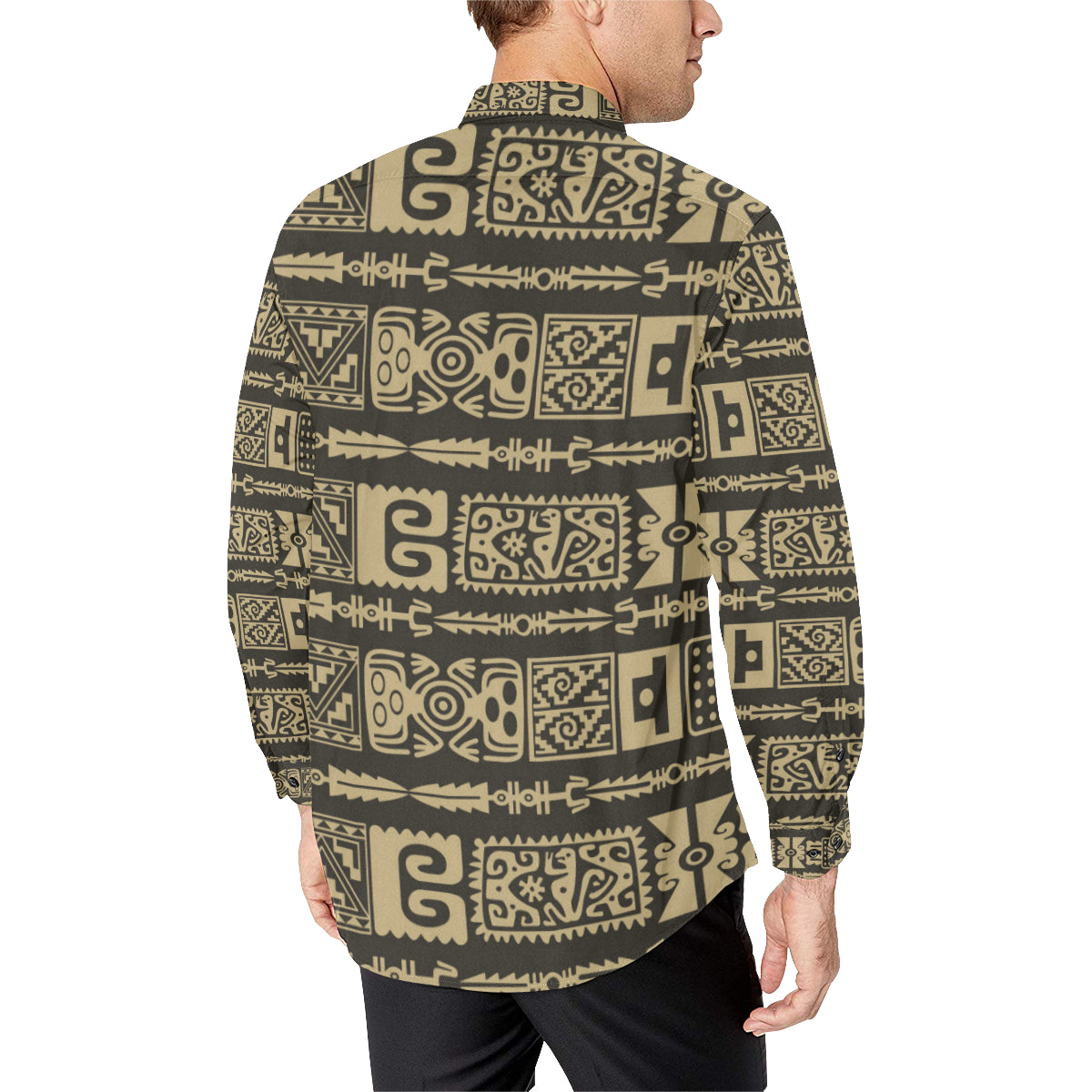 Mayan Pattern Print Design 03 Men's Long Sleeve Shirt