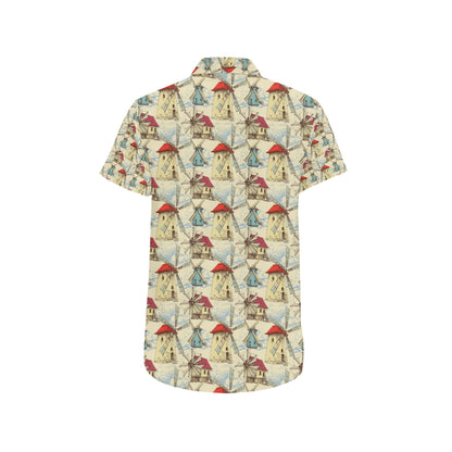 Windmill Pattern Print Design 01 Men's Short Sleeve Button Up Shirt