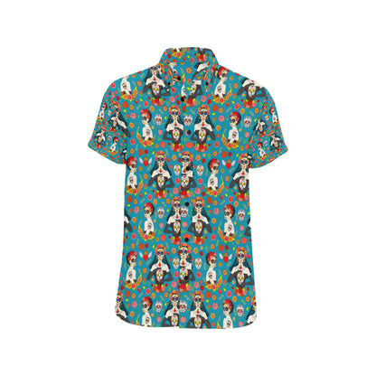 Day of the Dead Old School Girl Design Men's Short Sleeve Button Up Shirt