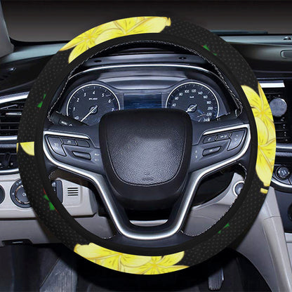 Yellow Plumeria Pattern Print Design PM04 Steering Wheel Cover with Elastic Edge