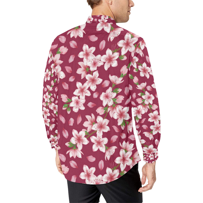 Cherry Blossom Pattern Print Design CB06 Men's Long Sleeve Shirt