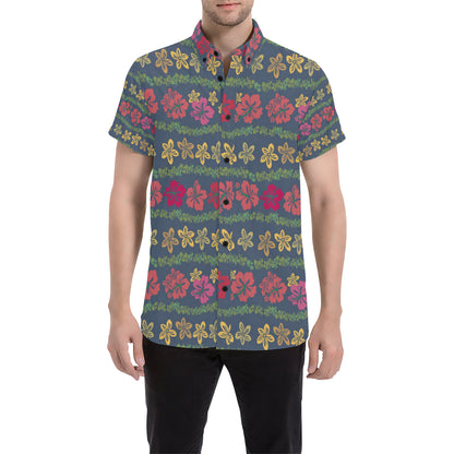 Hawaiian Themed Pattern Print Design H018 Men's Short Sleeve Button Up Shirt