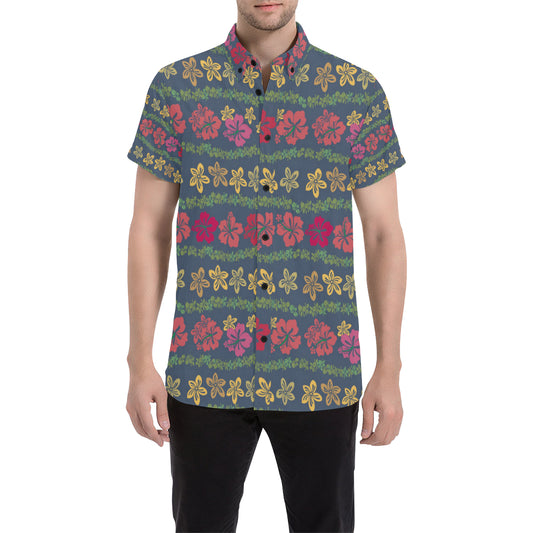 Hawaiian Themed Pattern Print Design H018 Men's Short Sleeve Button Up Shirt