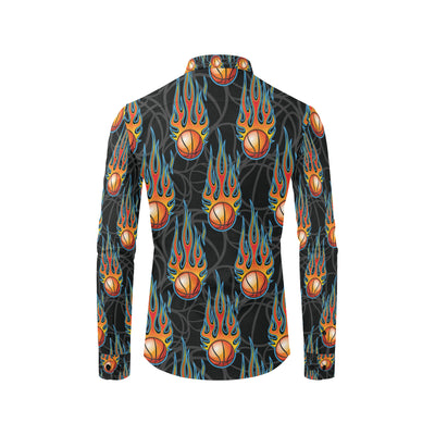 Basketball Fire Print Pattern Men's Long Sleeve Shirt