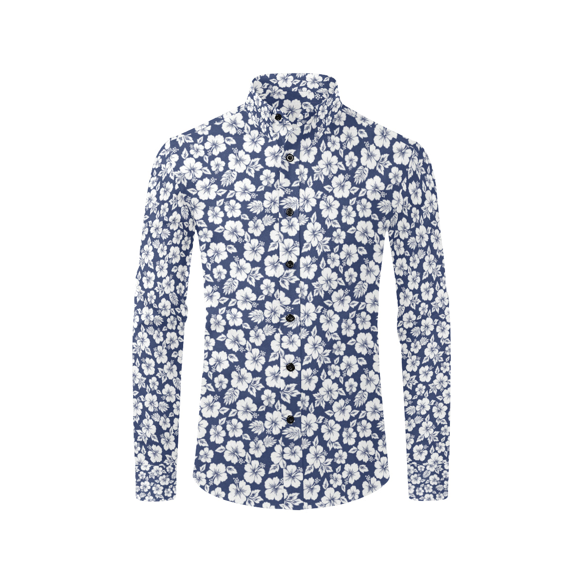 Hibiscus Blue Hawaiian Flower Style Men's Long Sleeve Shirt