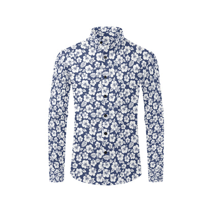 Hibiscus Blue Hawaiian Flower Style Men's Long Sleeve Shirt