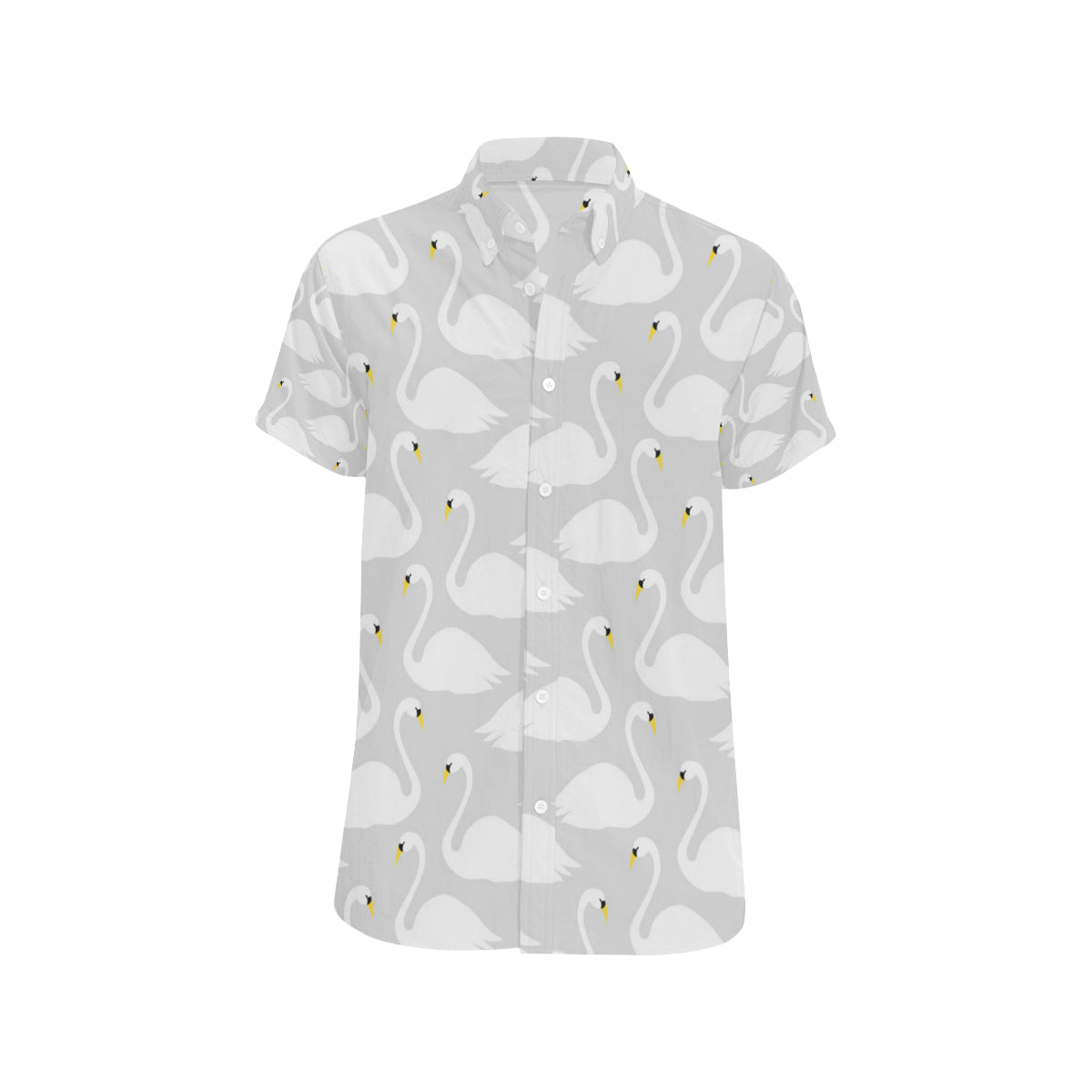 Swan Pattern Print Design 02 Men's Short Sleeve Button Up Shirt